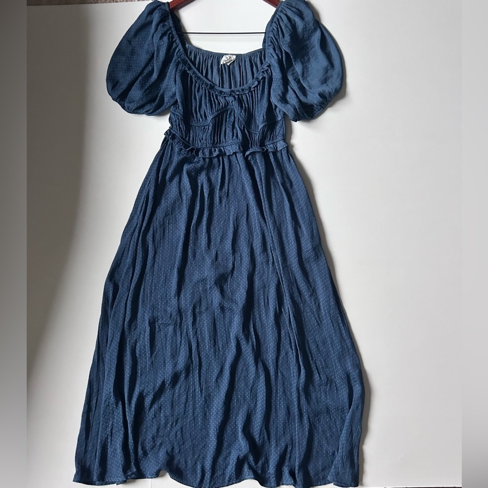 DRA Los Angeles Lola Puff Sleeve Midi Dress Peasant Swiss Dot - Picture 3 of 10